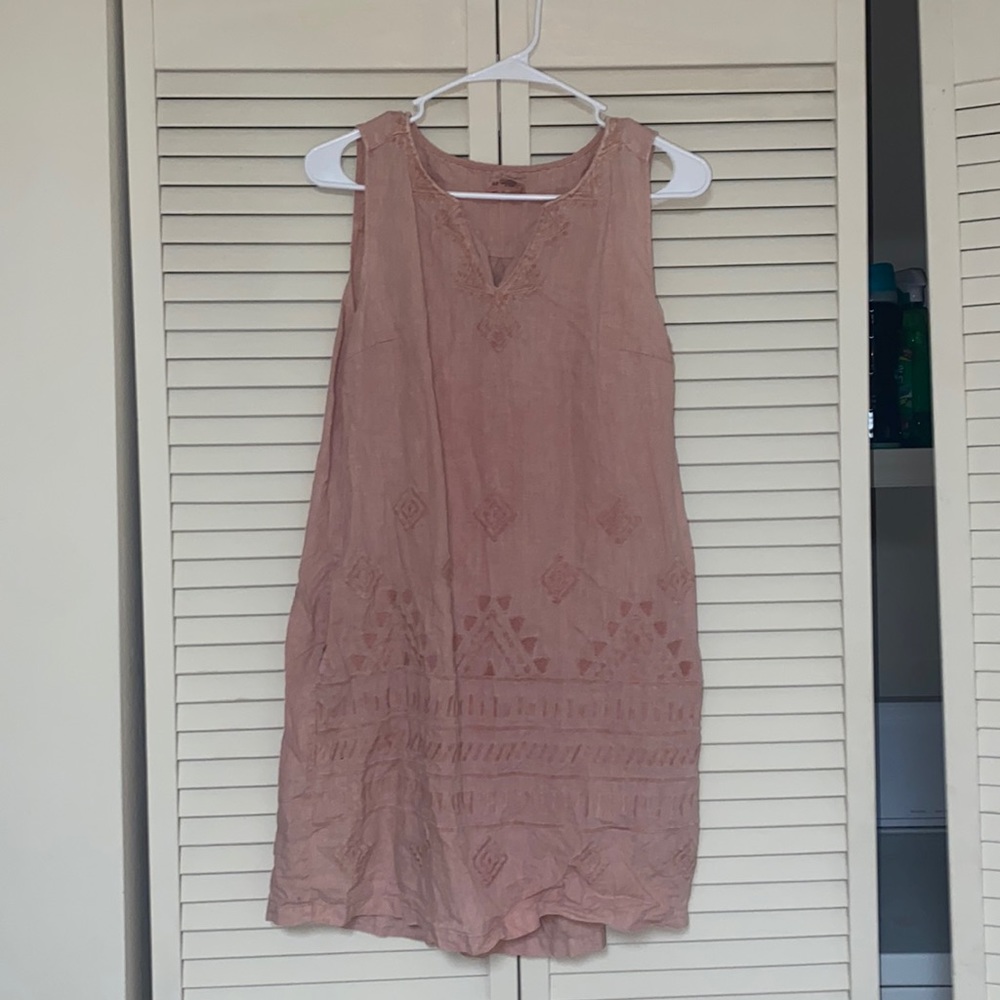 Pink 100% linen dress with pockets